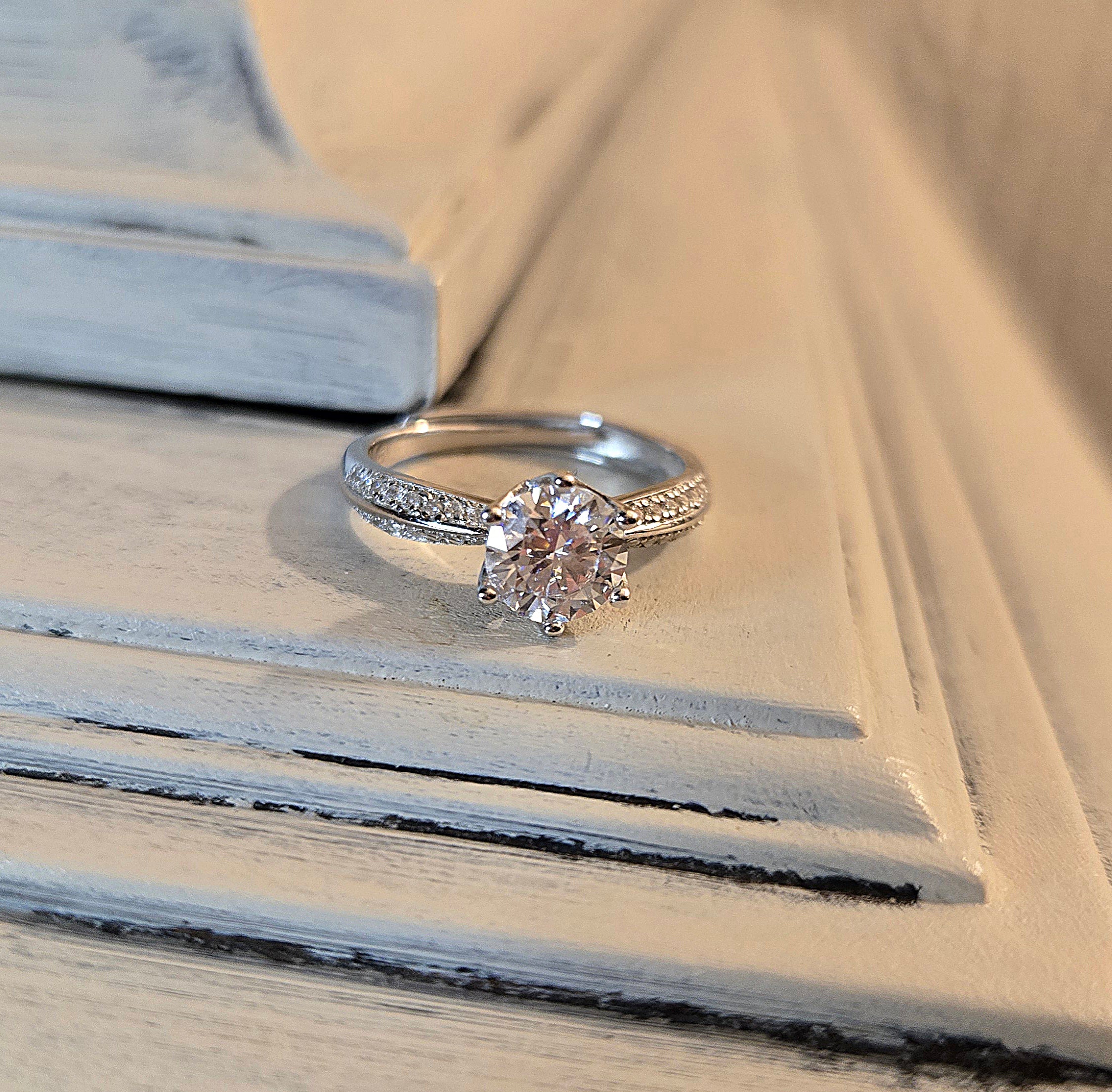 Bague DESTINÉE II Argent&Moissanite (T.réglable ≤61)