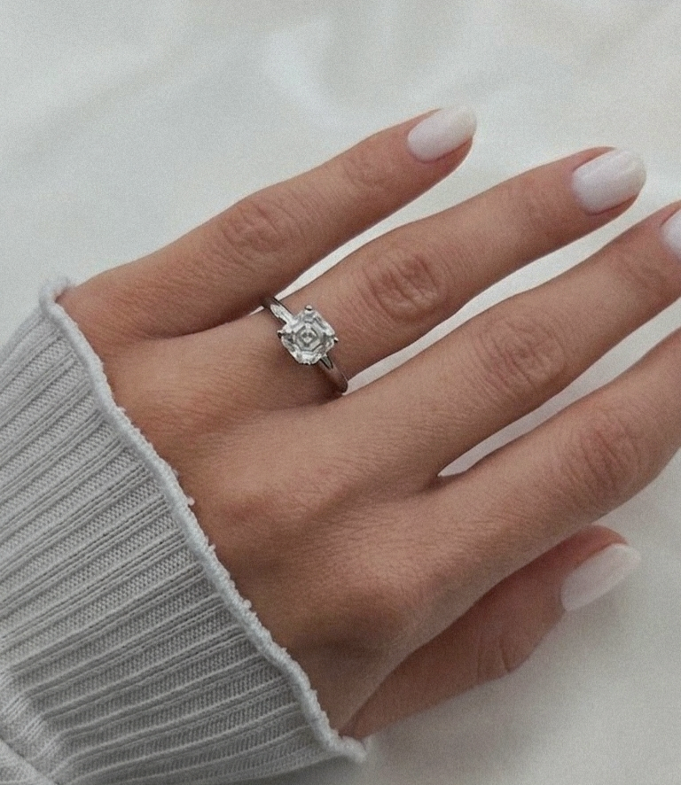 Bague Solitaire Asscher(T.réglable ≤61)