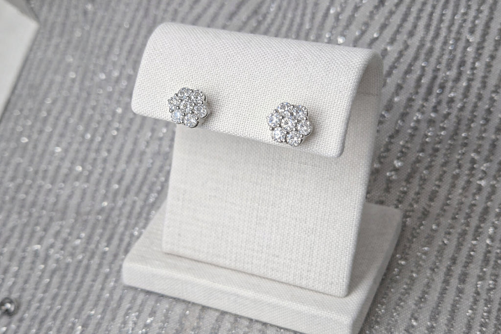 Boucles puces FLORINE Argent&Moissanite